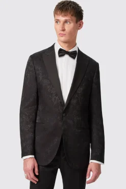 Compt Slim Fit Black Floral Jacquard Suit