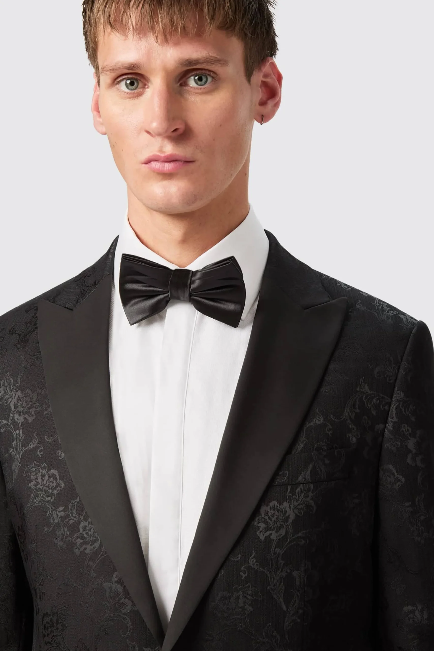 Compt Slim Fit Black Floral Jacquard Jacket