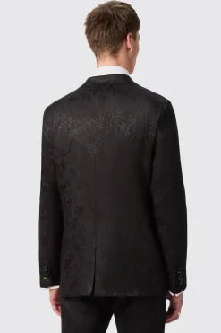 Compt Slim Fit Black Floral Jacquard Suit