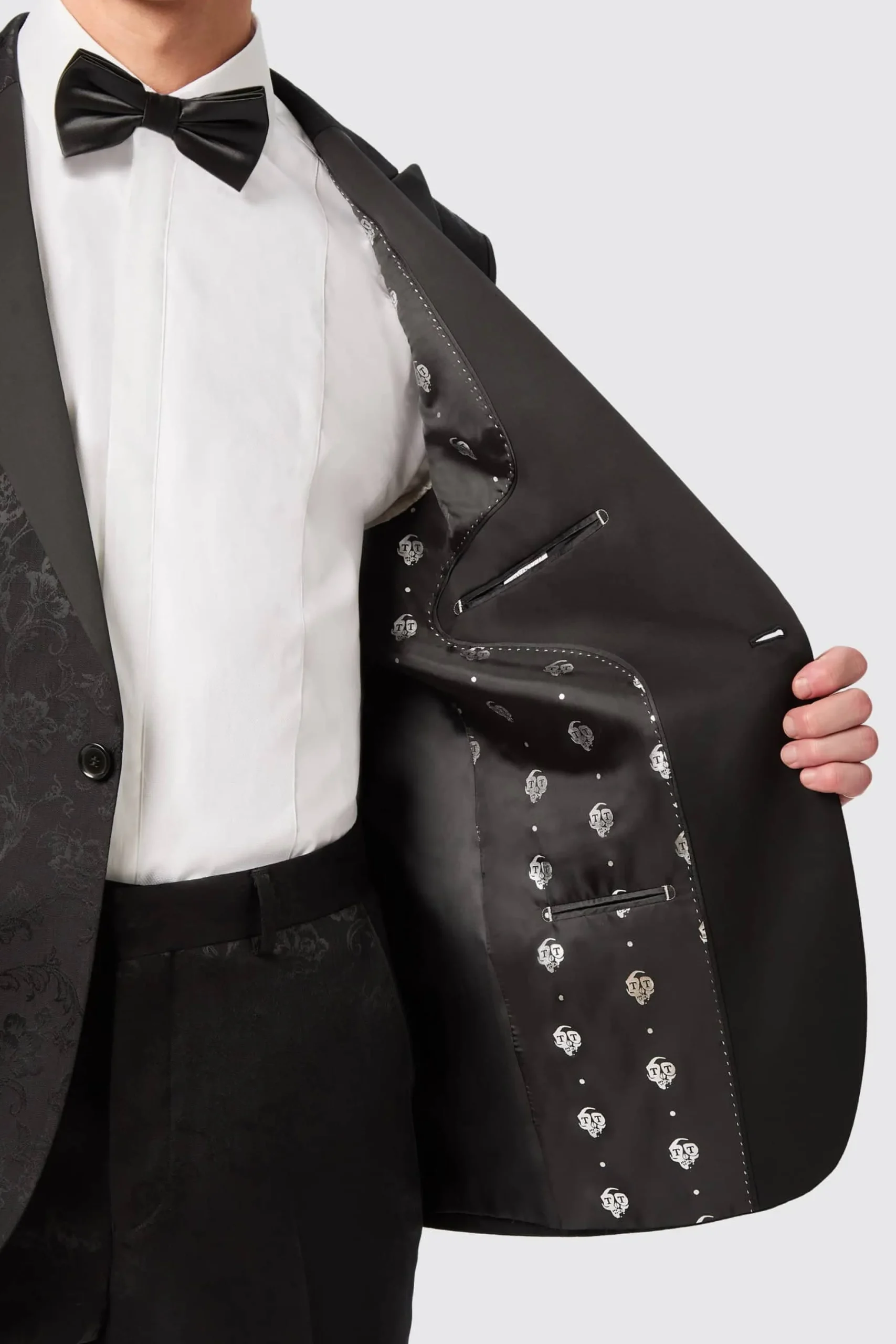 Compt Slim Fit Black Floral Jacquard Jacket