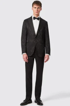 Compt Slim Fit Black Floral Jacquard Trousers