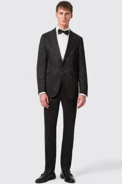 Compt Slim Fit Black Floral Jacquard Jacket