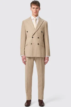 Cornwall Slim Fit Beige Pinstripe Double Breasted Suit