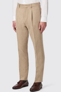 Cornwall Slim Fit Beige Pinstripe Trousers