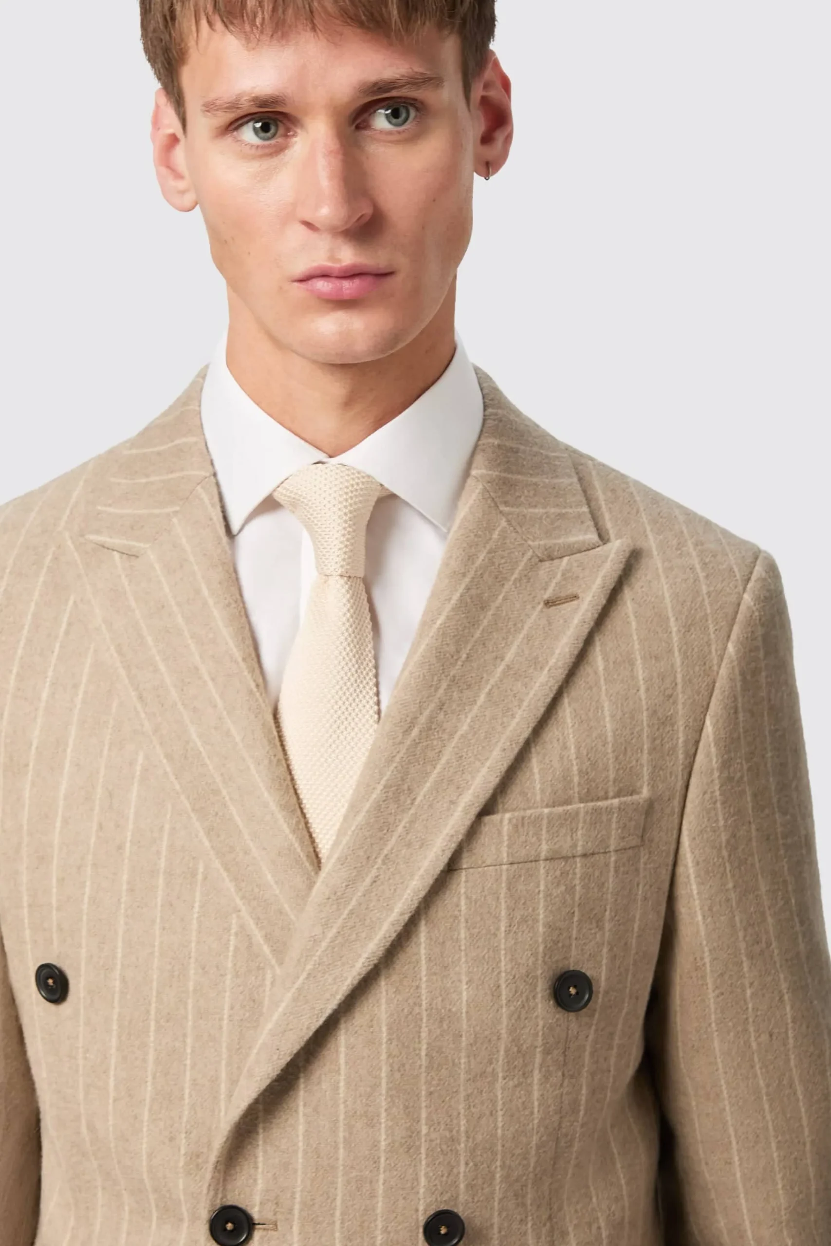 Cornwall Slim Fit Beige Pinstripe Double Breasted Suit