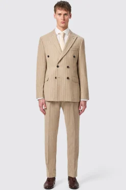 Cornwall Slim Fit Beige Pinstripe Trousers
