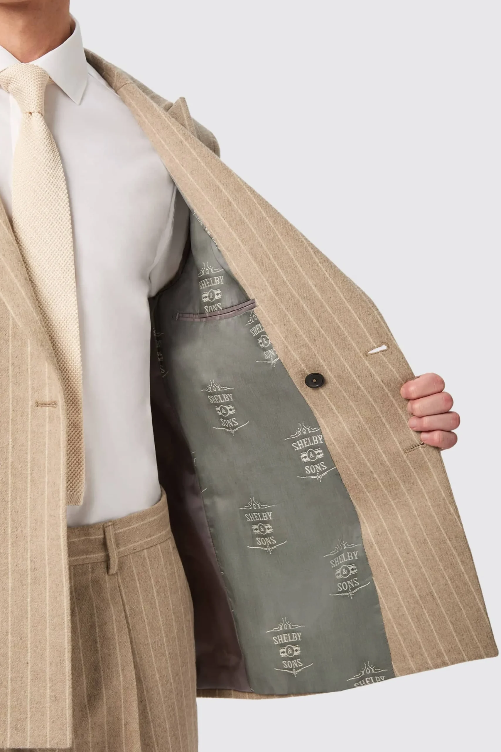 Cornwall Slim Fit Beige Pinstripe Double Breasted Suit