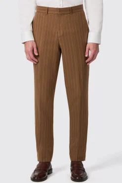 Cuttel Slim Fit Brown Pinstripe Trousers