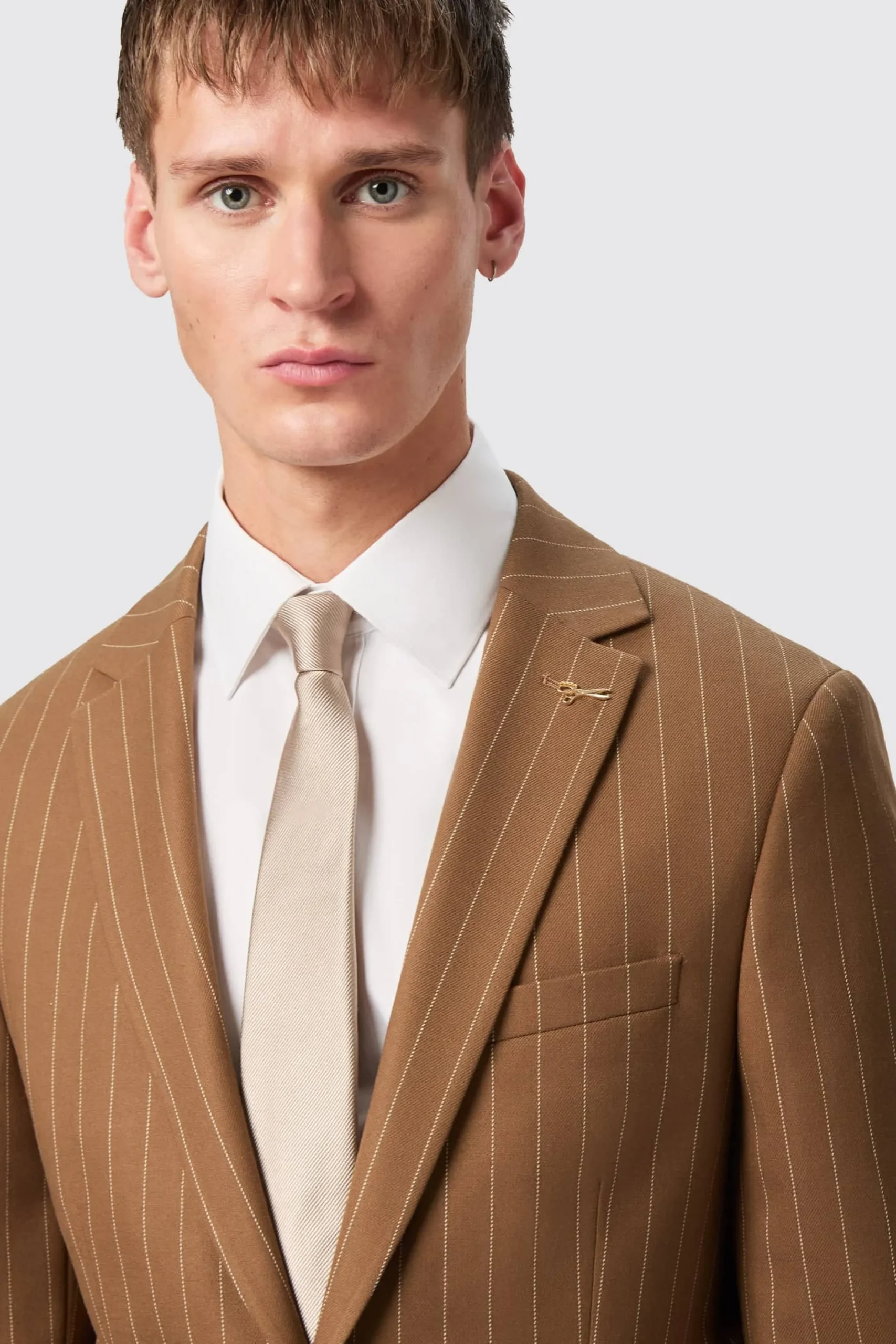 Cuttel Slim Fit Brown Pinstripe Suit