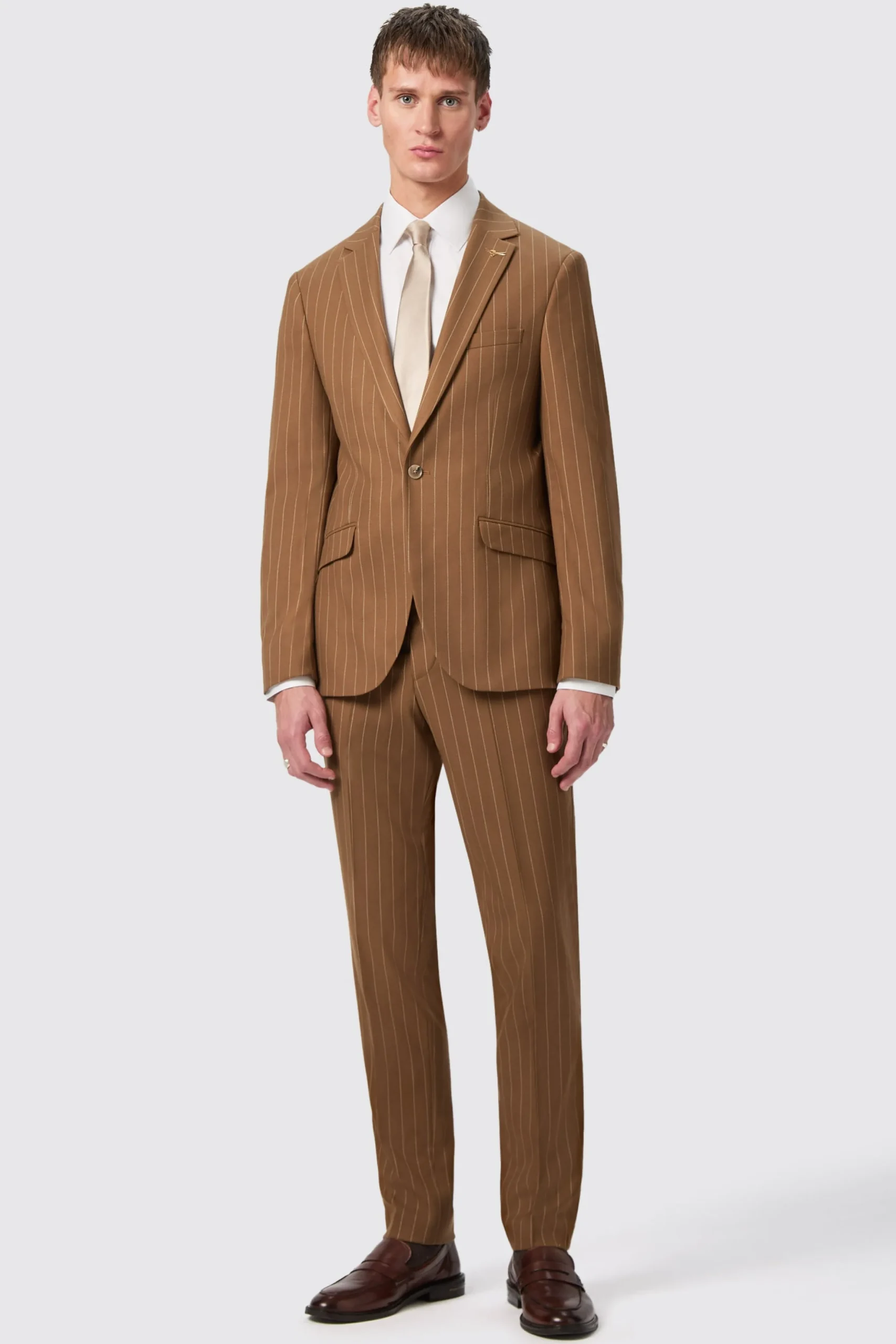 Cuttel Slim Fit Brown Pinstripe Trousers