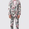 Dali Skinny Fit White Cotton Floral Suit
