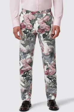 Dali Skinny Fit White Cotton Floral Trousers