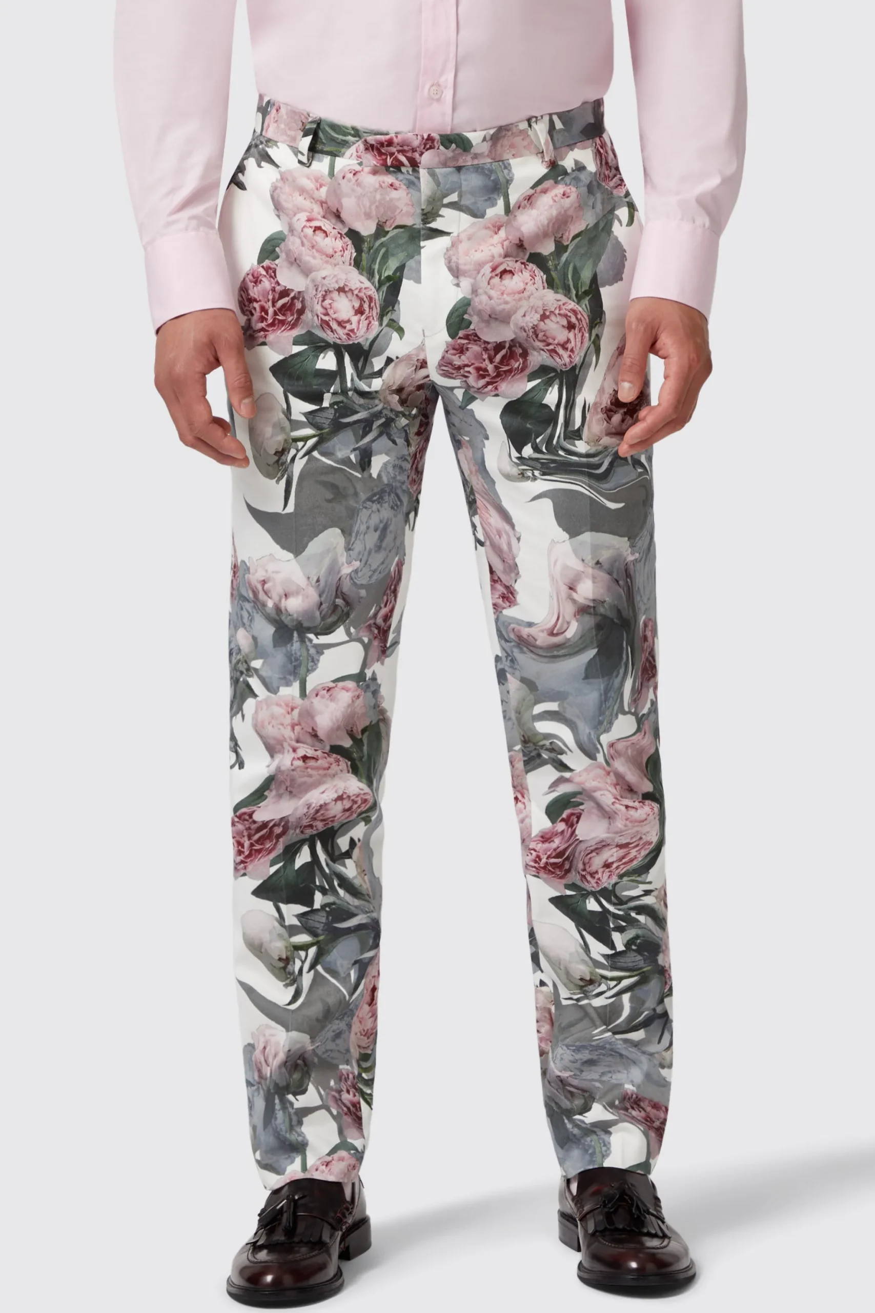 Dali Skinny Fit White Cotton Floral Trousers
