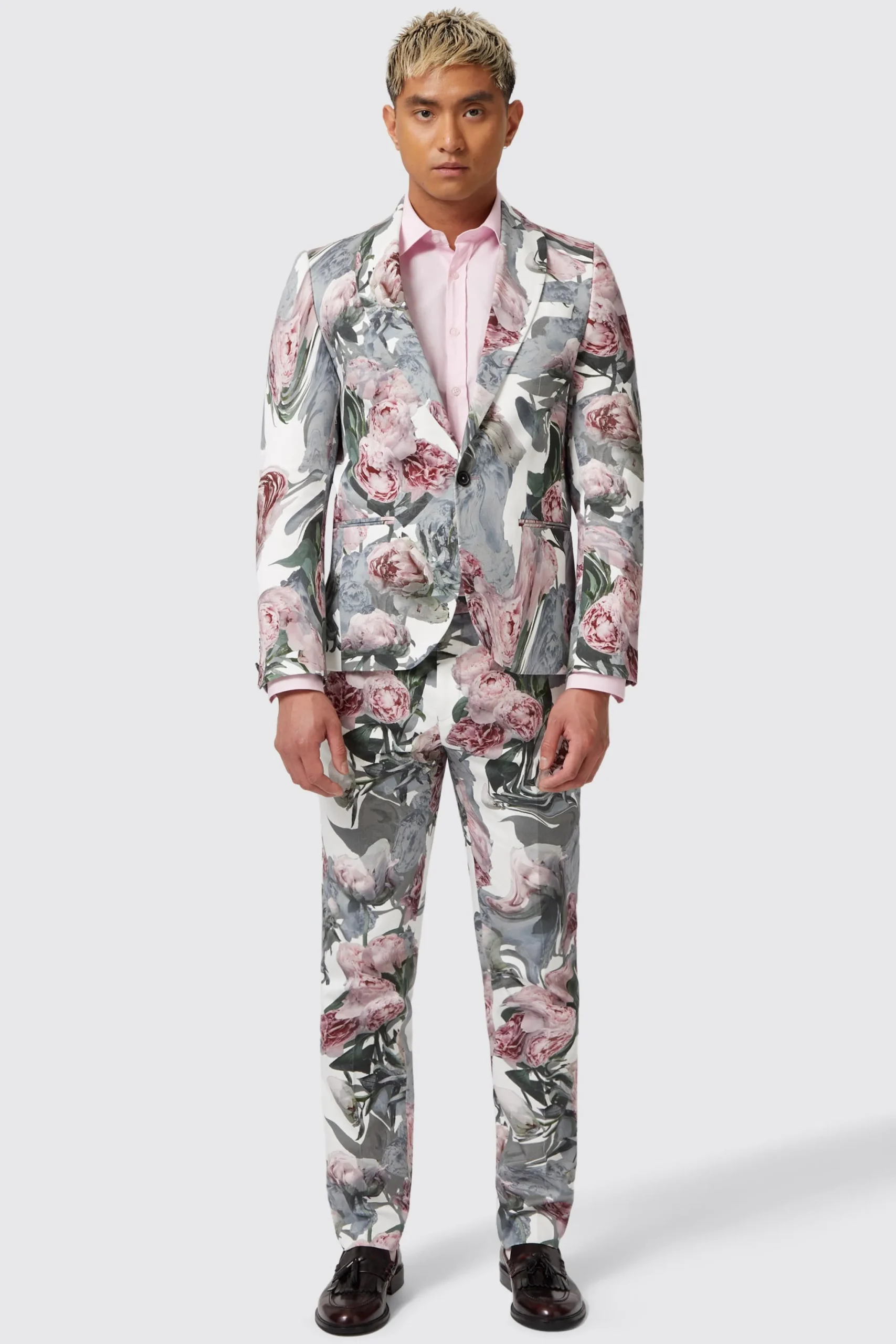 Dali Skinny Fit White Cotton Floral Suit