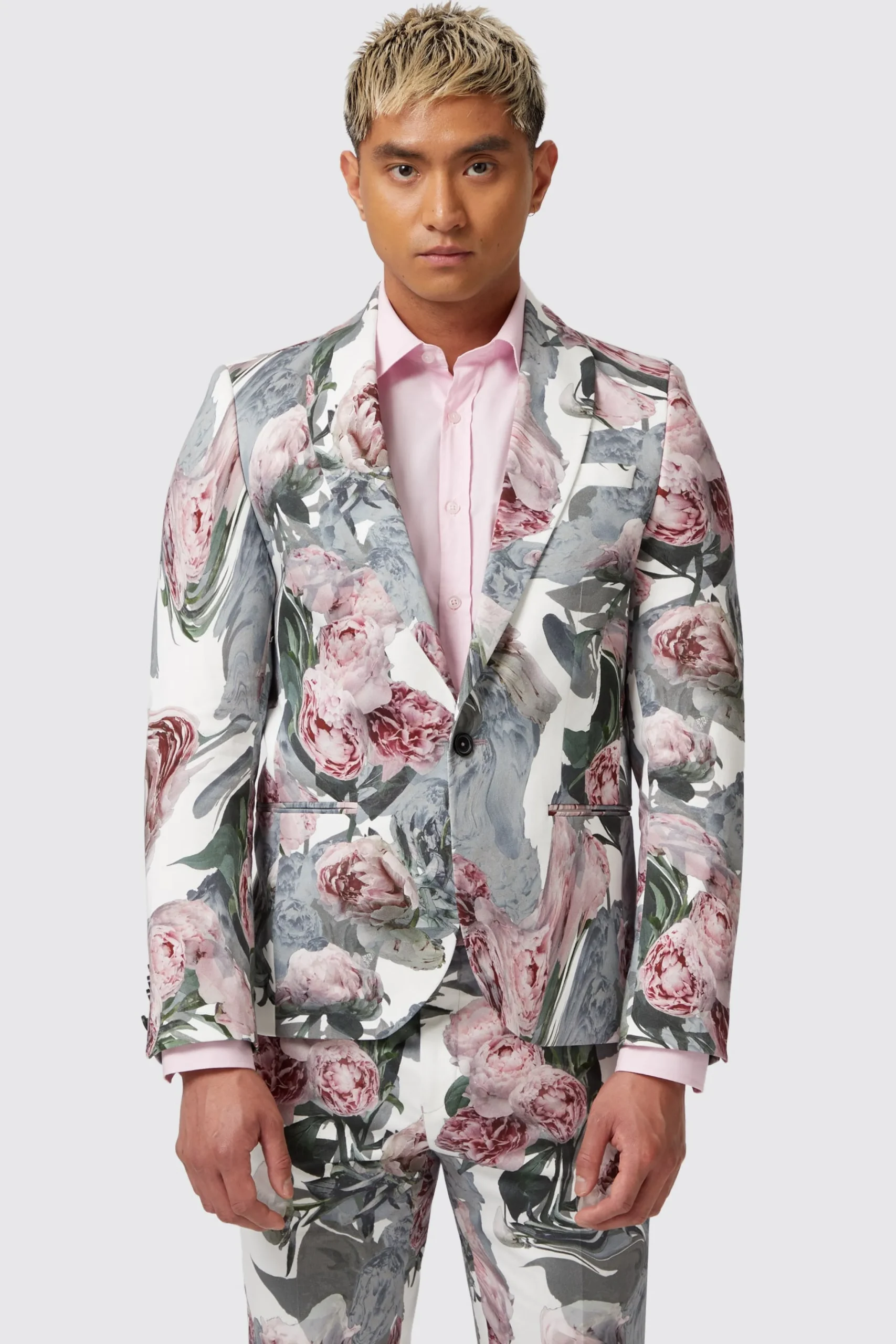 Dali Skinny Fit White Cotton Floral Suit