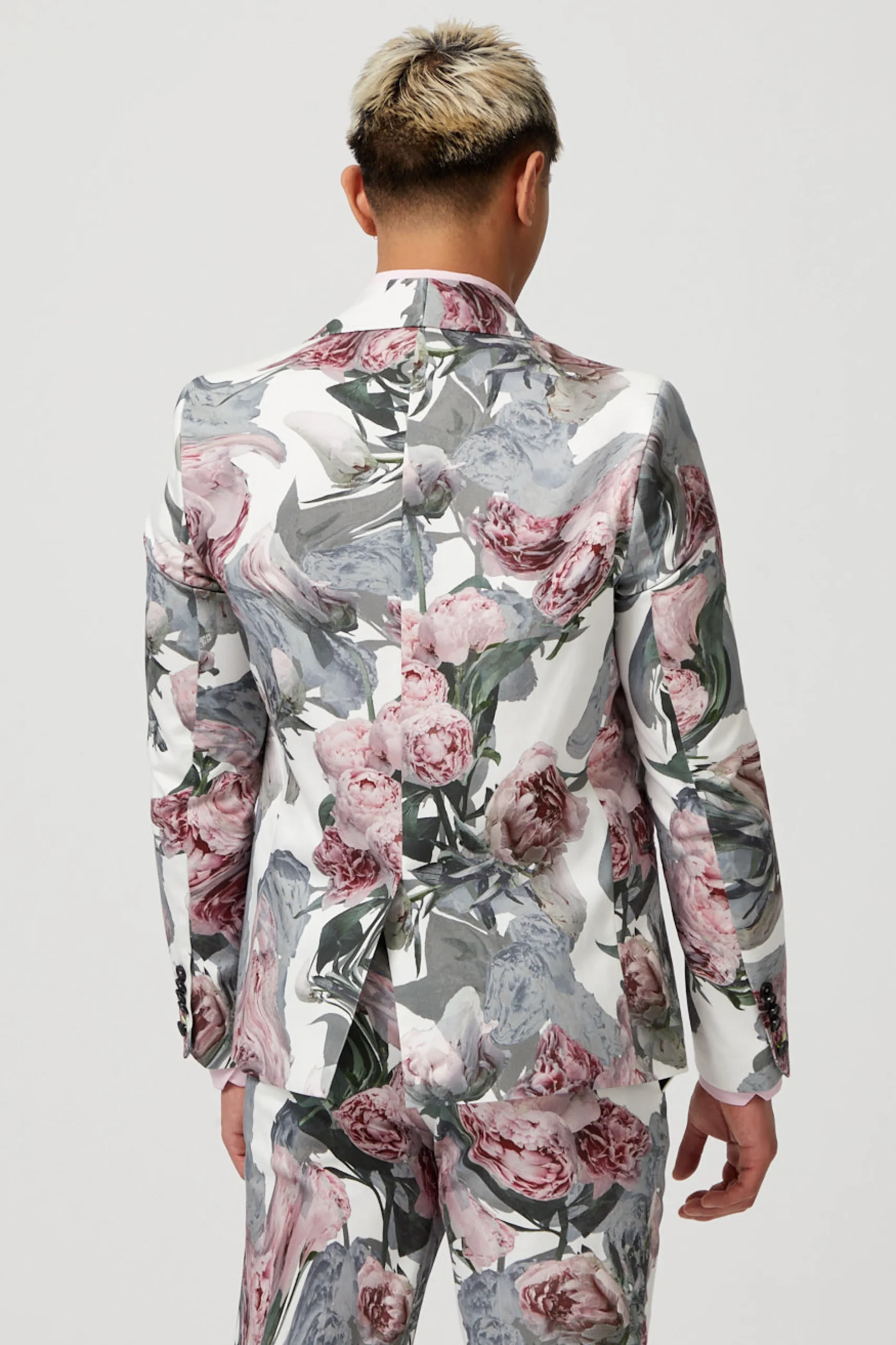 Dali Skinny Fit White Cotton Floral Suit