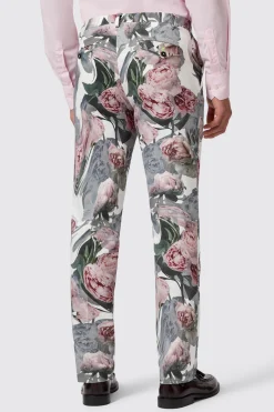 Dali Skinny Fit White Cotton Floral Suit