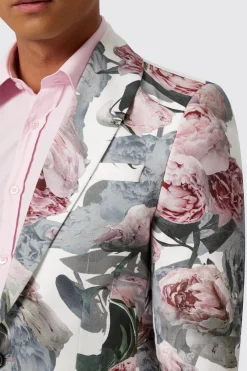Dali Skinny Fit White Cotton Floral Suit