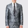 Devries Slim Fit Silver Leopard Print Tuxedo Jacket