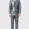 Devries Slim Fit Silver Leopard Print Tuxedo Suit