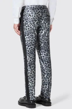 Devries Slim Fit Silver Leopard Print Tuxedo Trousers