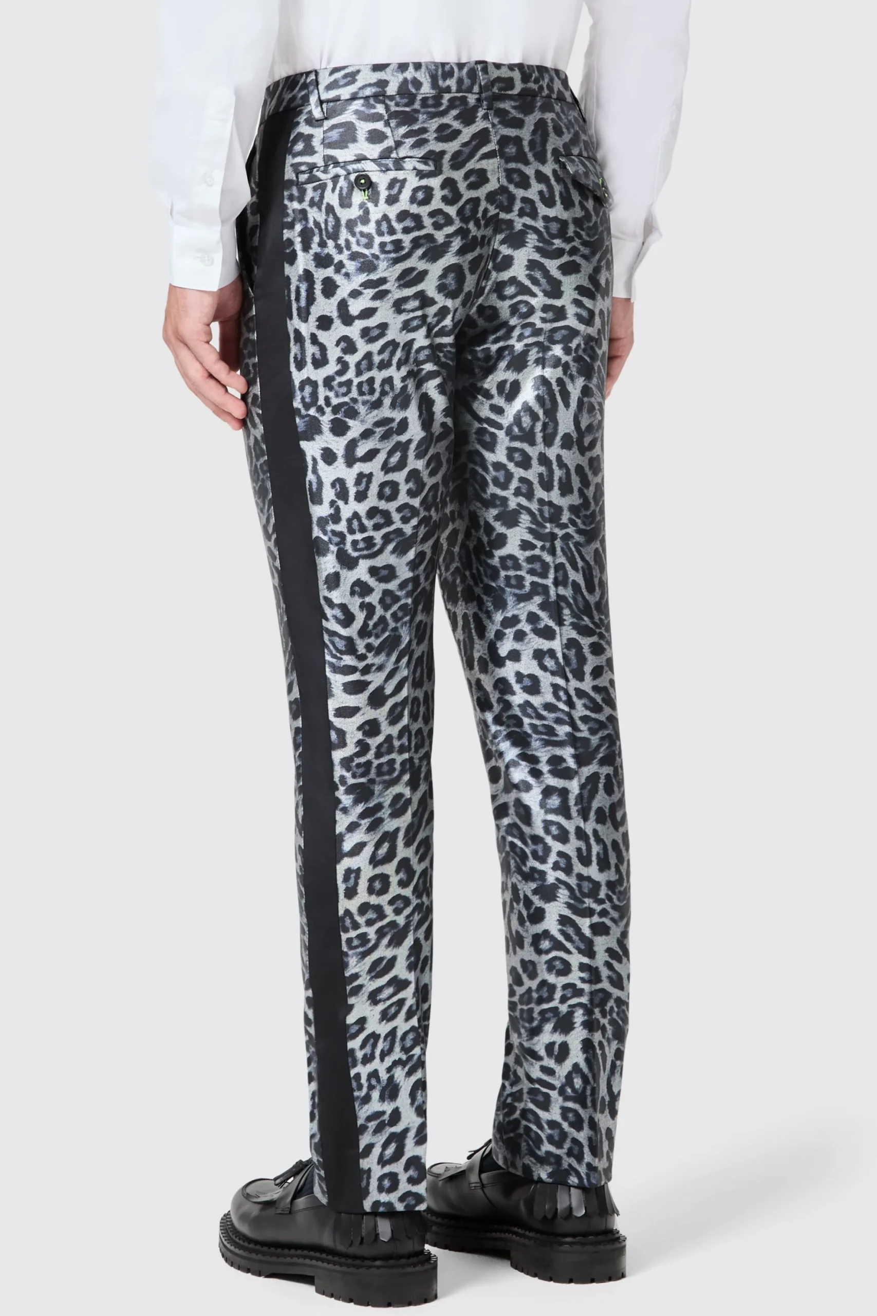 Devries Slim Fit Silver Leopard Print Tuxedo Trousers