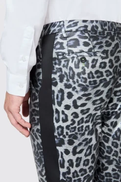 Devries Slim Fit Silver Leopard Print Tuxedo Trousers