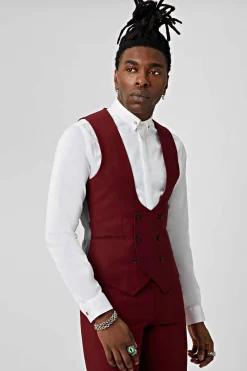 Ellroy Skinny Fit Red Wool Waistcoat
