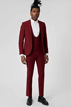 Ellroy Skinny Fit Red Wool Trousers