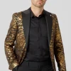 Emiliano Skinny Fit Gold Floral Sequin Jacket