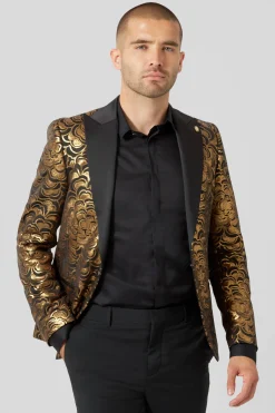 Emiliano Skinny Fit Gold Floral Sequin Jacket