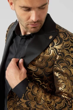 Emiliano Skinny Fit Gold Floral Sequin Jacket