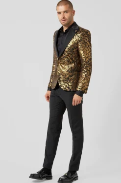 Emiliano Skinny Fit Gold Floral Sequin Jacket