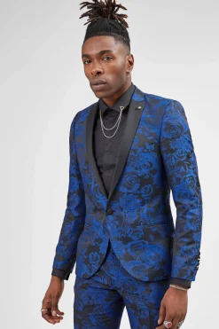 Ersat Skinny Fit Blue Floral Tuxedo Jacket