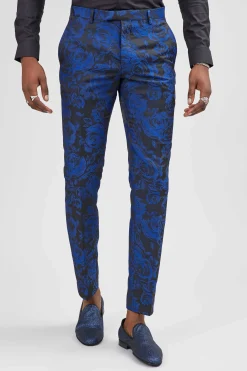 Ersat Skinny Fit Blue Floral Tuxedo Trousers