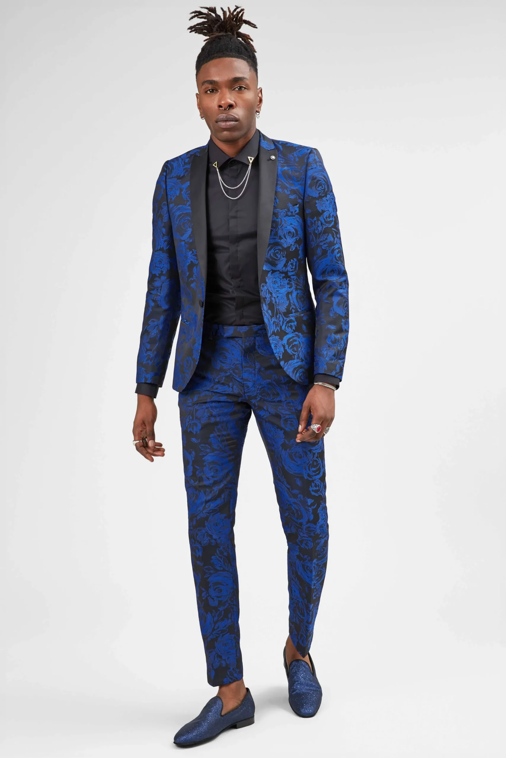 Ersat Skinny Fit Blue Floral Tuxedo Suit