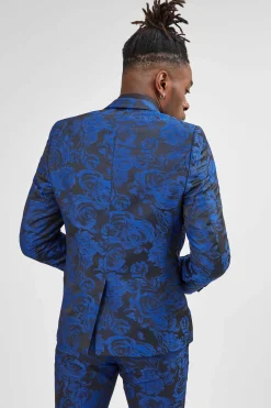 Ersat Skinny Fit Blue Floral Tuxedo Jacket