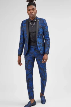 Ersat Skinny Fit Blue Floral Tuxedo Trousers
