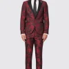 Ersat Skinny Fit Red Floral Jacquard Tuxedo