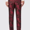 Ersat Skinny Fit Red Floral Jacquard Tuxedo Trouser