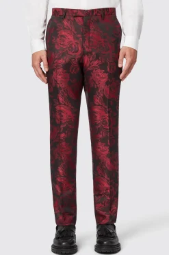 Ersat Skinny Fit Red Floral Jacquard Tuxedo Trouser