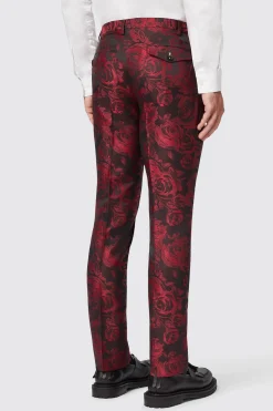 Ersat Skinny Fit Red Floral Jacquard Tuxedo Trouser