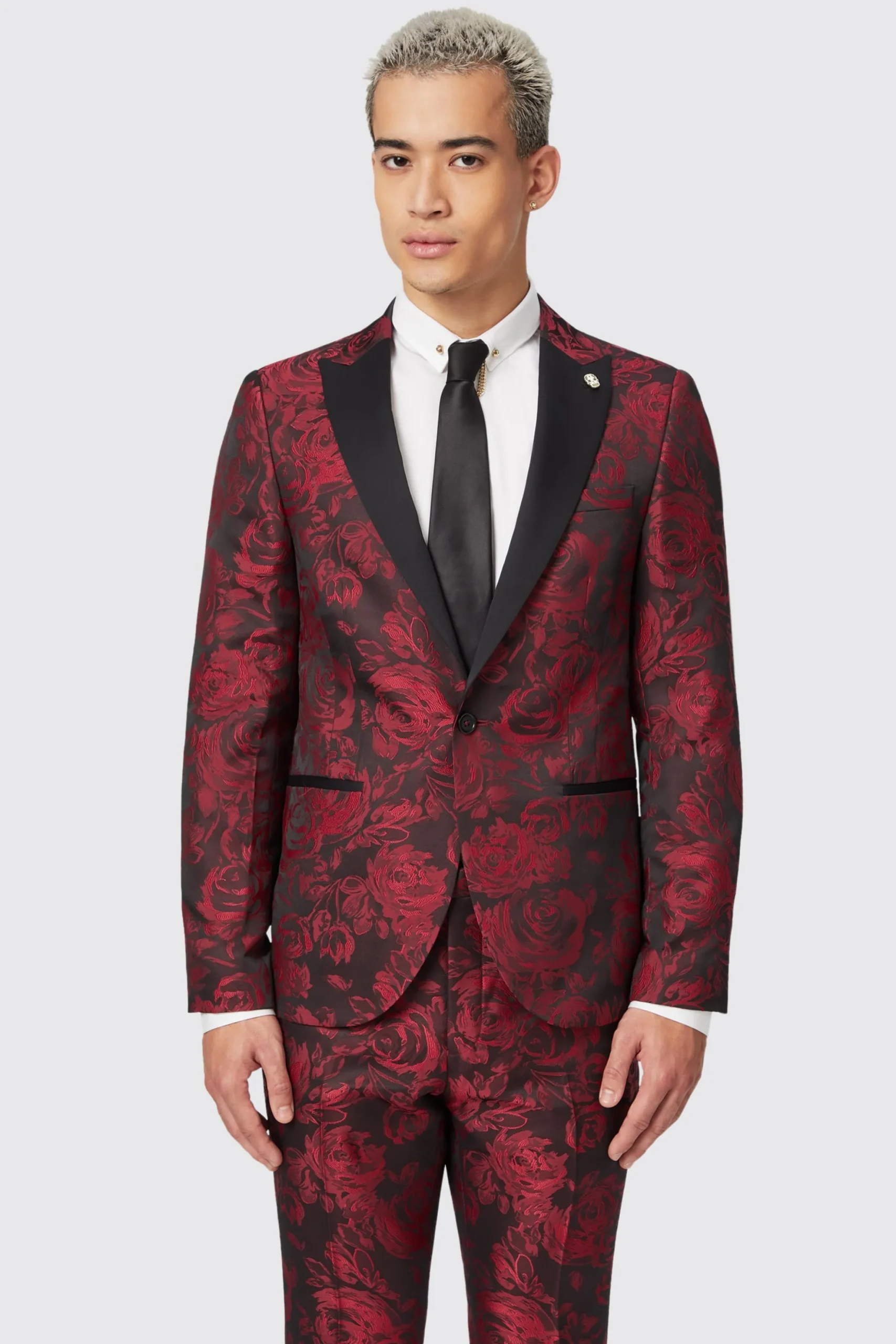 Ersat Skinny Fit Red Floral Jacquard Tuxedo