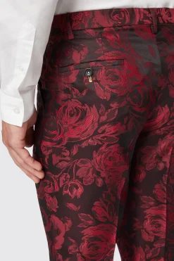 Ersat Skinny Fit Red Floral Jacquard Tuxedo Trouser