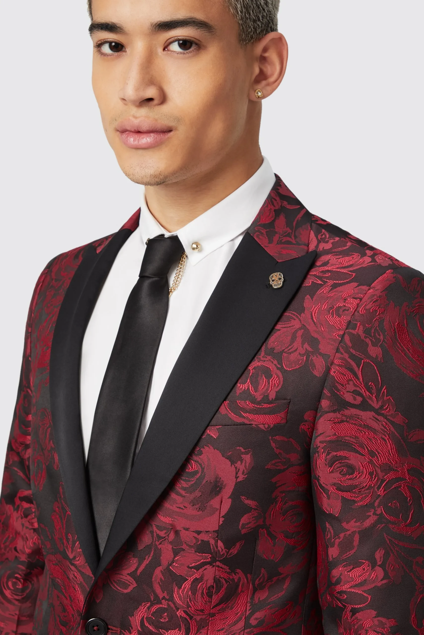 Ersat Skinny Fit Red Floral Jacquard Tuxedo