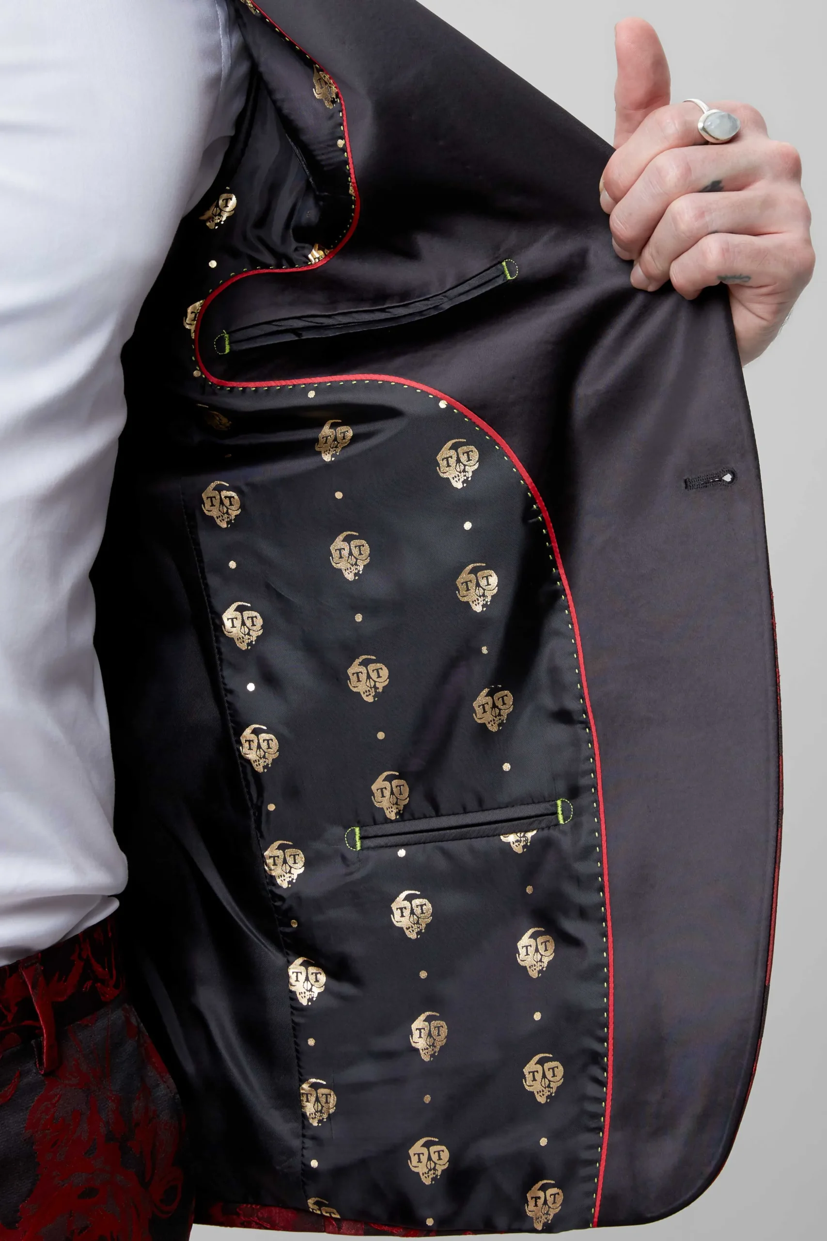 Ersat Skinny Fit Red Floral Jacquard Tuxedo
