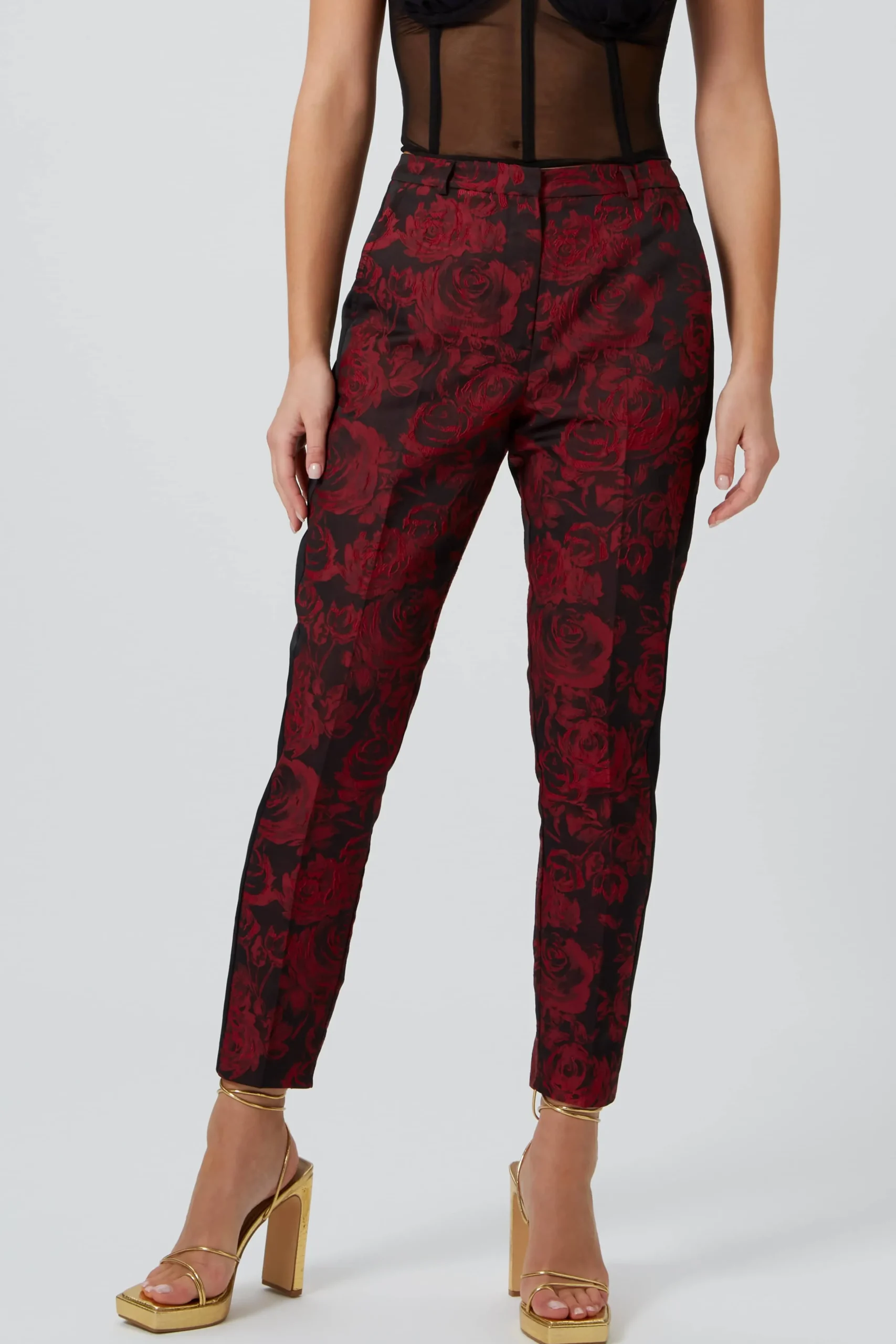 Ersilia Skinny Fit Red Floral Trousers
