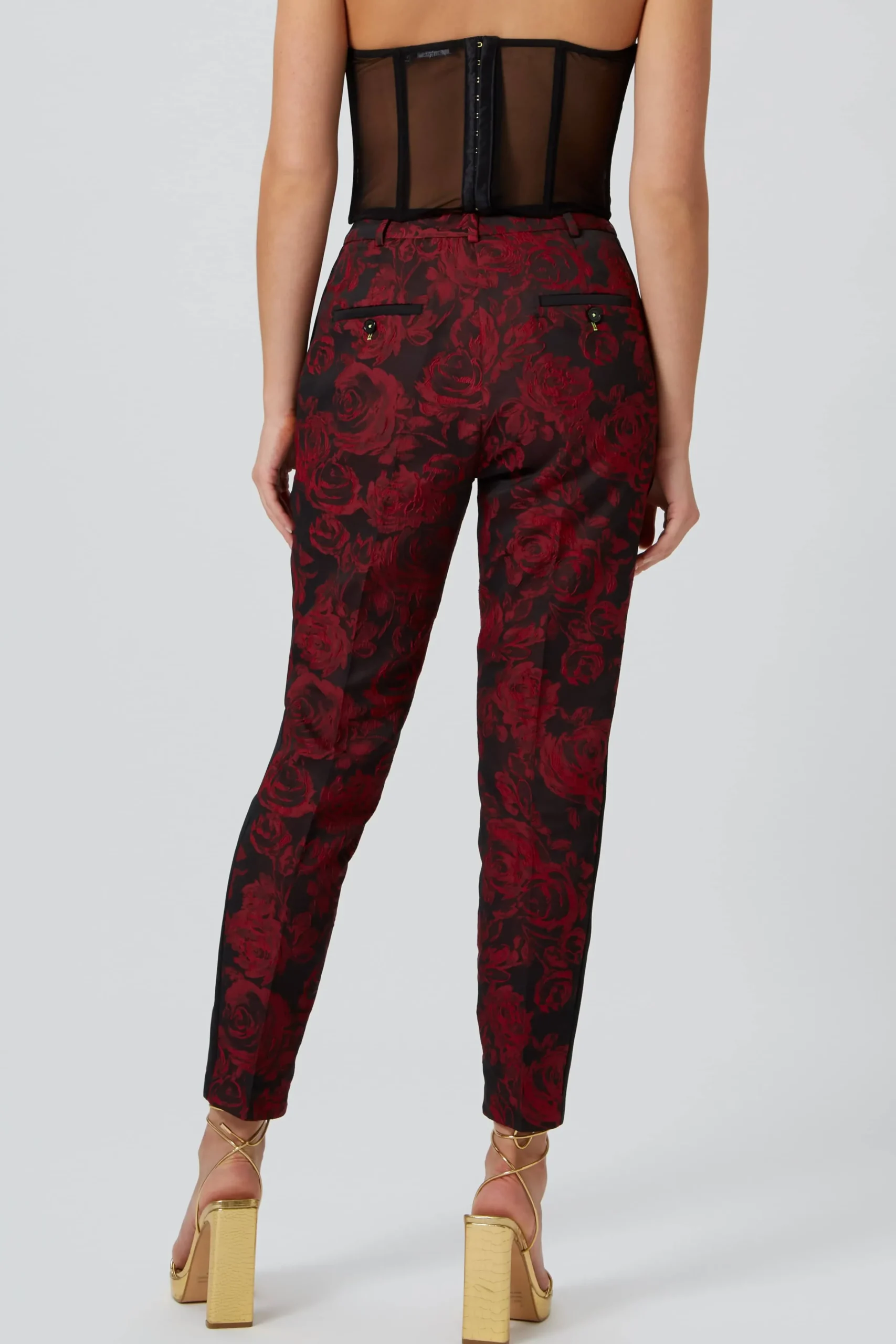 Ersilia Skinny Fit Red Floral Trousers