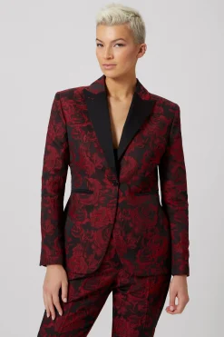 Ersilia Skinny Fit Red Floral Suit