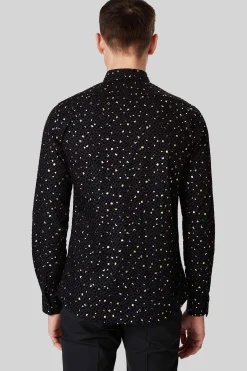Farrow Black Skinny Fit Shirt With Black And Gold Spot Print